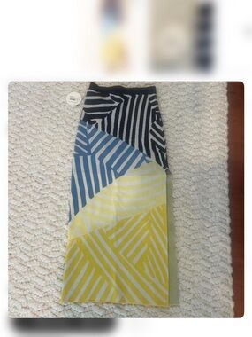 STAUD Geometric Colorblock Pencil Skirt in Blue, Yellow, and Black